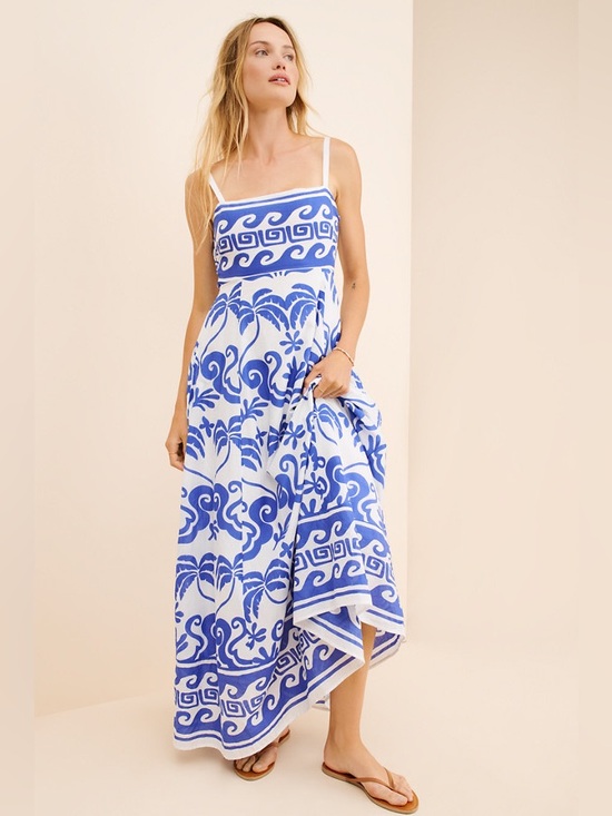 Beach Riot Dresses & Skirts - BEACH RIOT Rianne Printed Maxi Dress Sz: S Blue and White Printed Sundress